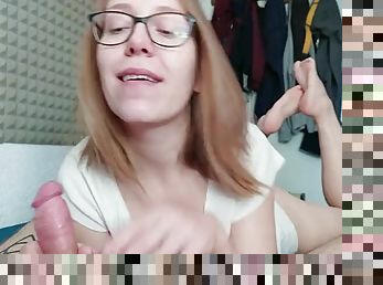 Nerd in glasses cum spilled oral creampie in foot position POV - Kibli Slow