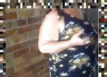 BBW milf flashing lingerie in public subway