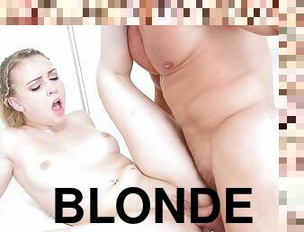 Super hot blonde pale teen rides a johnson white stiff
