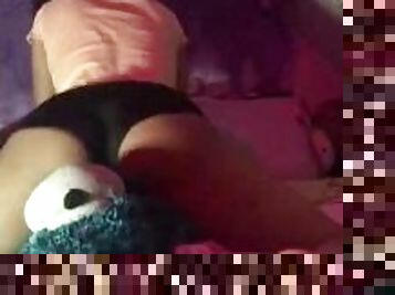 Horny girl rides her plushies face for fun :)