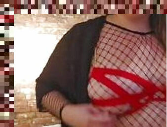 BBW show off her fishnet