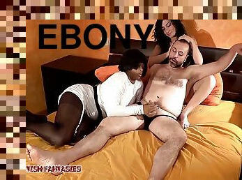 Interracial Threesome Ebony And Brunette Keep A Man Quiet And Give Him Blowjob And Handjob - Trailer 5 Min With Gabriel Galli And Sabrina Ice