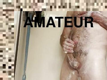 baden, papa, haarig, masturbieren, dilettant, homosexuell, kamera, dusche, allein, vati