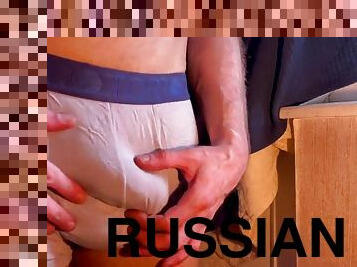 Russian man with a fat dick and big balls shows off to you