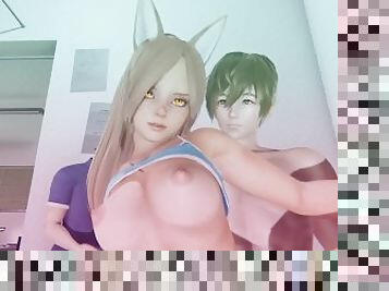 żona, amatorskie, para, 3kąt, kuchnia, dziewczyna, anime, hentai, 3d, rogacz