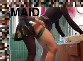 Sissy maid was used in ass while she was cleaning- Whore will be used as a toilet bowl