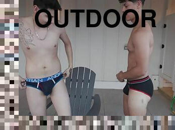 NastyTwinks - Outdoor Shower - Jay Angelo takes a shower outside when Jordan Haze watches him and fun ensues