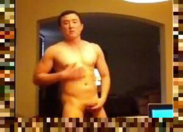 Asian Jock Home Alone Flex Muscles and Jerk Off