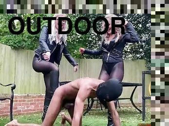 Alexandra Wildfire & Miss Courtney - Blonde Backgarden Booted Beatdown (Sadistic Queens)