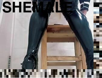 Crossdresser Punk Meow masturbates in JK uniform and latex stockings part.1