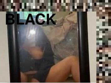 Black teen fucks herself in front of mirror