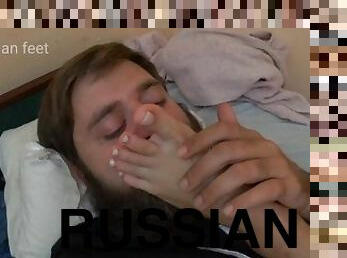 ruso, amateur, esclava, pies, sucio, dulce, fetichista, chupando, dedos-de-los-pies
