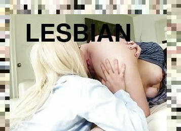 Blonde And Brunette Lesbian Girls Licking And Fingering