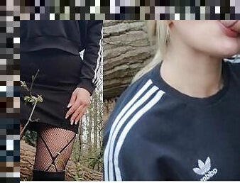 udendørs, offentlig, amatør, pikslikkeri, tysk, upskirt, røv-butt, skov, miniskørt, hårdhændet