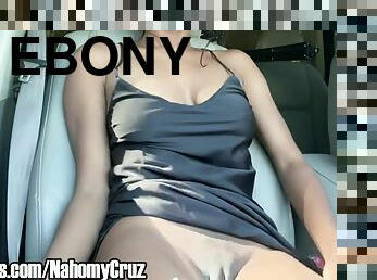 Hot Ebony Latina Masturbation And Playing With Her Boobs On The Car