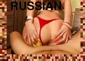 Russian Girl Pulled Down Her Red Panties And Had Home Sex