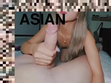 asiatisk, svær, babes, blowjob, cumshot, stor-pikk, tenåring, japansk, deepthroat, cum
