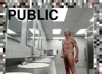 Naked jack off in public restroom