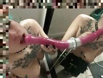 Horse cock dildo mirror blow job