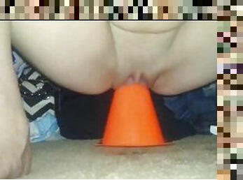 Kinky Babe gets Soaking Wet Pussy from Traffic Cone SexToy
