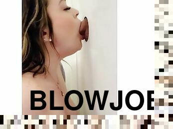 store-pupper, fusk, offentlig, kone, amatør, blowjob, cumshot, deepthroat, gloryhole, høyskole