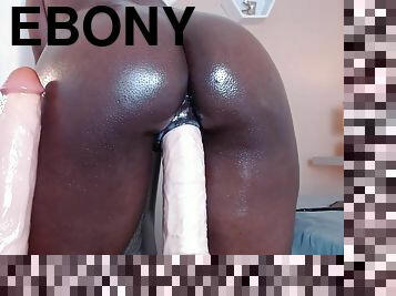 Huge white dildo deep in the ebony pussy