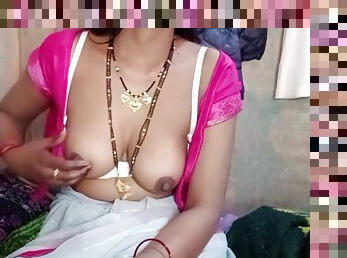 Hot Indian Aunty Pressed Her Big Tits And Got Great Pleasure By Massaging Her Step Sons Penis