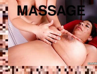 Pregnant slut with big tits gives massage