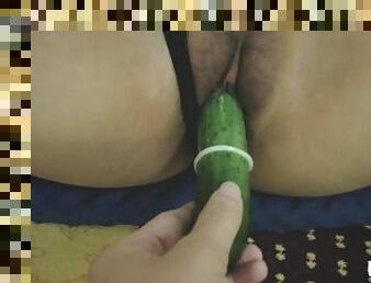 Vietnamese college girl Vika Nguyen caught masturbating with a cucumber by her roommate
