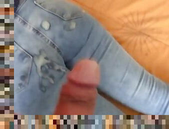 My wife's best friend's son cums on her big ass with his jean on, mutual masturbation