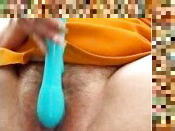 Milf masterbates with 10in BBC an blue rabbit alone
