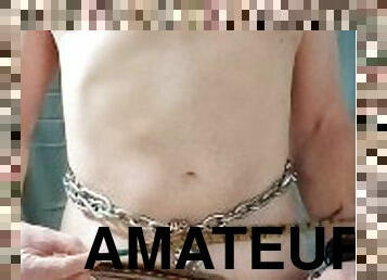 extrême, mamelons, amateur, bdsm, esclave, solo, bondage, enchaînées, cuir