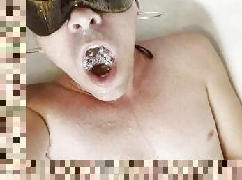 piss bath for trans princess - drinking pee from her big girl cock