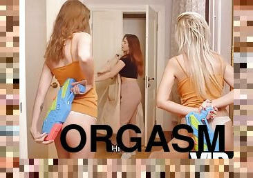 orgasme, lesbisk, kåt, blond, brunette