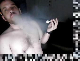 mamada, gay, fetichista, a-solas, fumando, oso