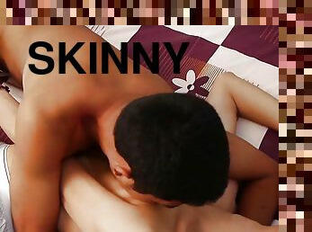 Skinny Asian twink doggystyled in ass by bareback BFF