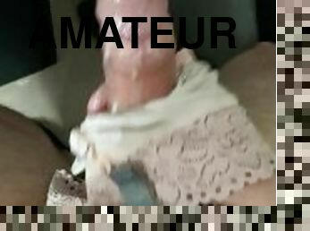 amatør, cumshot, stor-pikk, handjob, truser, cum, alene, pikk