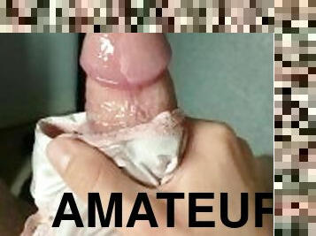 amatør, cumshot, stor-pikk, handjob, truser, cum, alene, pikk