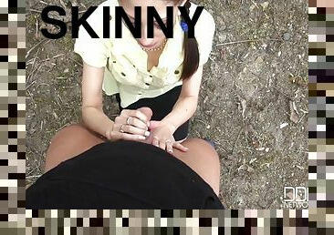 Skinny slut are picked up in the street and paid for a blowjob