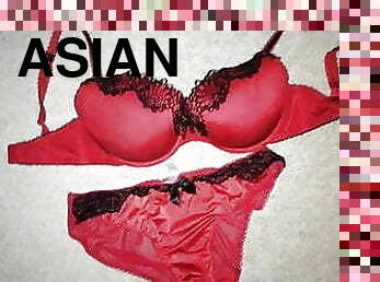 asiatique, masturbation, gay, branlette, massage, culotte, ejaculation, soutien-gorge