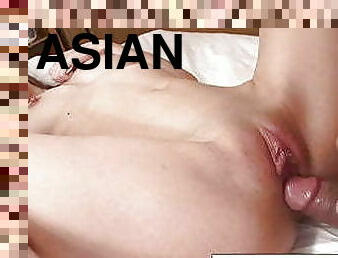 asiatisk, store-pupper, hardcore, par, vagina, pupper, nærbilde, rumpehull