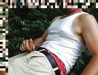 masturbación, al-aire-libre, público, amateur, gay, casero, pajeándose, corrida, americano, parque