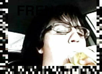 Marie a french adultery slut sucking banana in her car