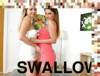 Ellen Betsy and Julia Red messy swallow threesome fuck with sperm sharing by SpermSwap