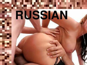 Enticing golden-haired Russian teenage gal Nikki Sexx was double cock penetrated