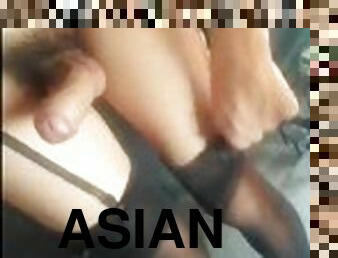 asiatisk, onani, shemale, amatør, cumshot, transeksuell, ladyboy, cum