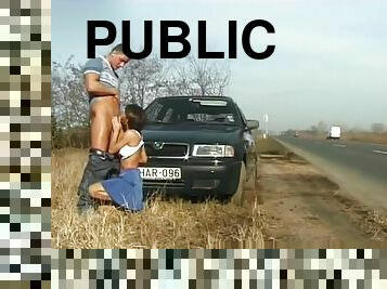 nudist, public, masina