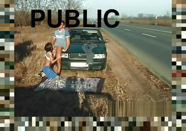 nudist, public, nebuna, masina