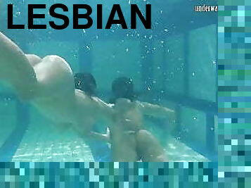 Bouncing tits lesbians Katka and Barbara underwater