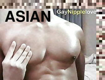 Big muscle asian guys pec adoration and nipple play
